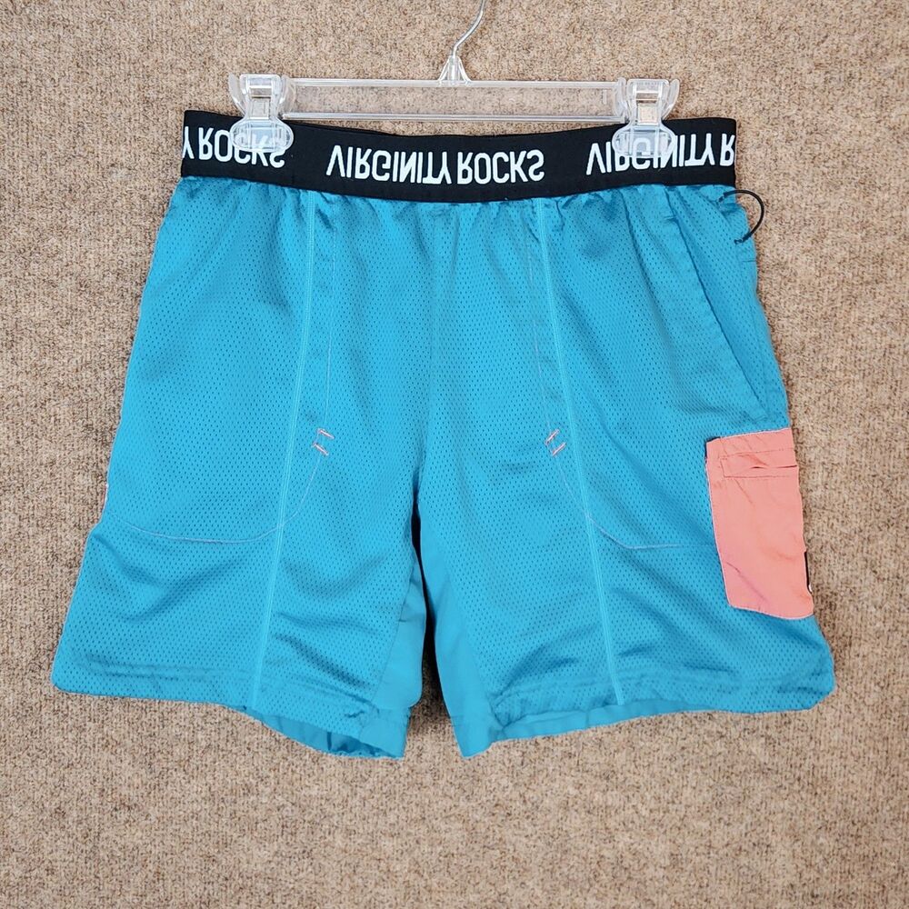 Danny Duncan 69 Men VIRGINITY ROCKS Mesh Shorts Medium Blue/Orange Elastic Waist